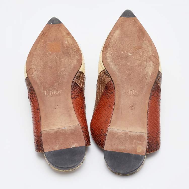 مملوكة مسبقًا Chloe Multicolor Python Embossed Leather Mule Sandals Size 39