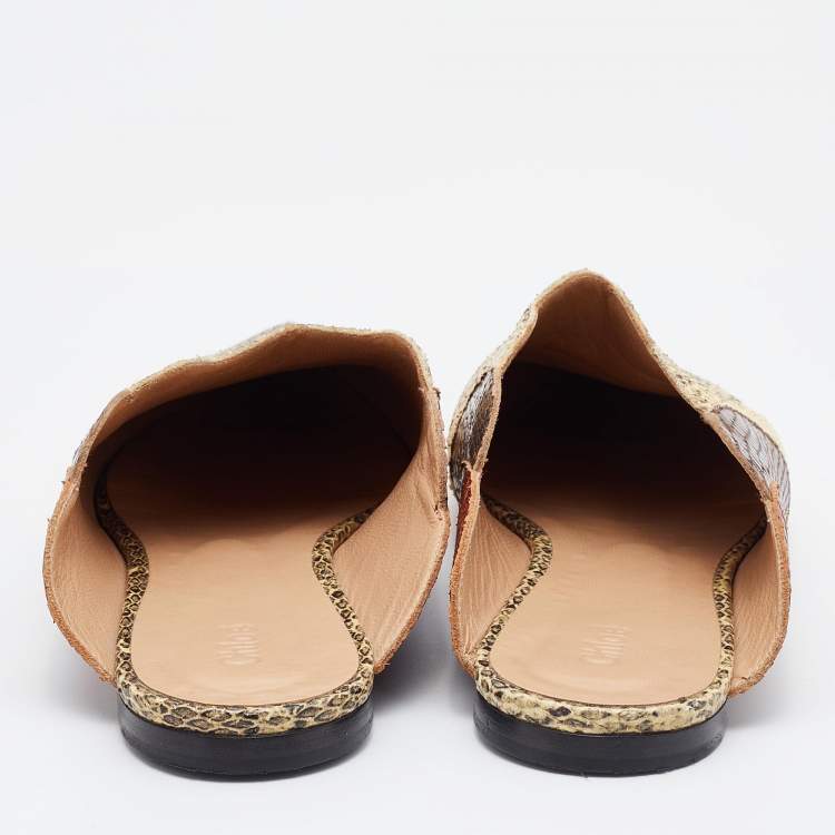 مملوكة مسبقًا Chloe Multicolor Python Embossed Leather Mule Sandals Size 39