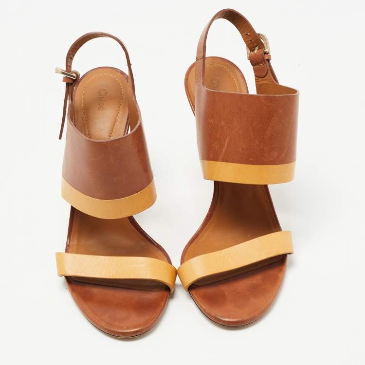 Pre Owned Chloe Brown Leather Ankle Strap Sandals Size 38
