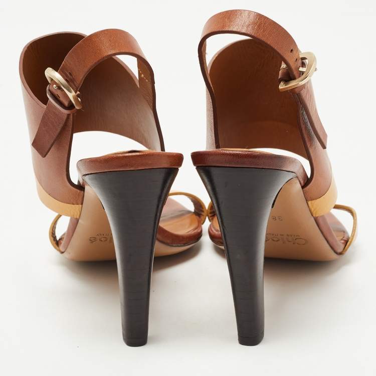 Pre Owned Chloe Brown Leather Ankle Strap Sandals Size 38