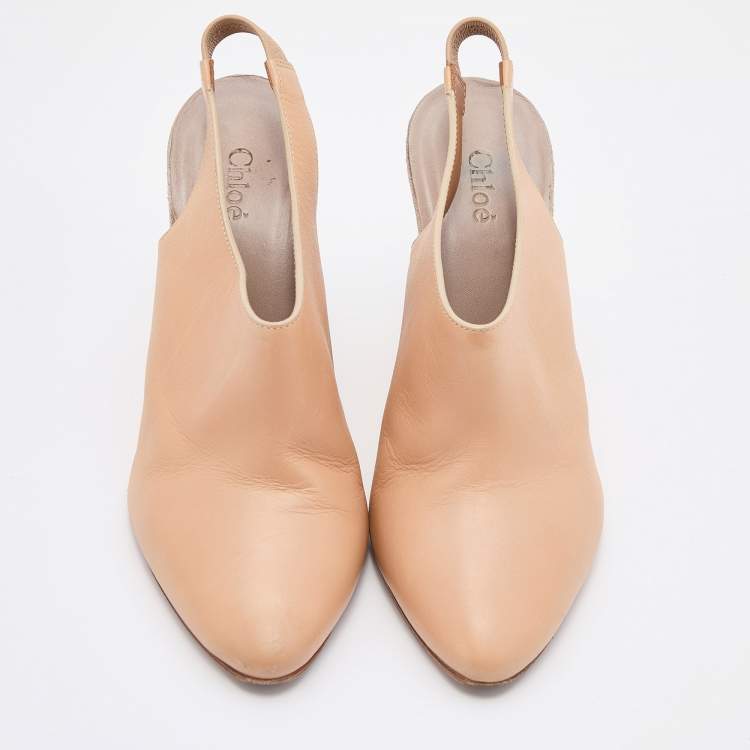 Pre Owned Chloe Beige Leather Wedge Slingback Pumps Size 37