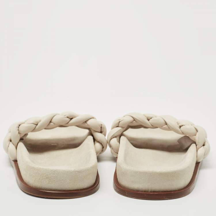 Pre Owned Chloe White Woven Leather Kacey Flat Slides Size 40