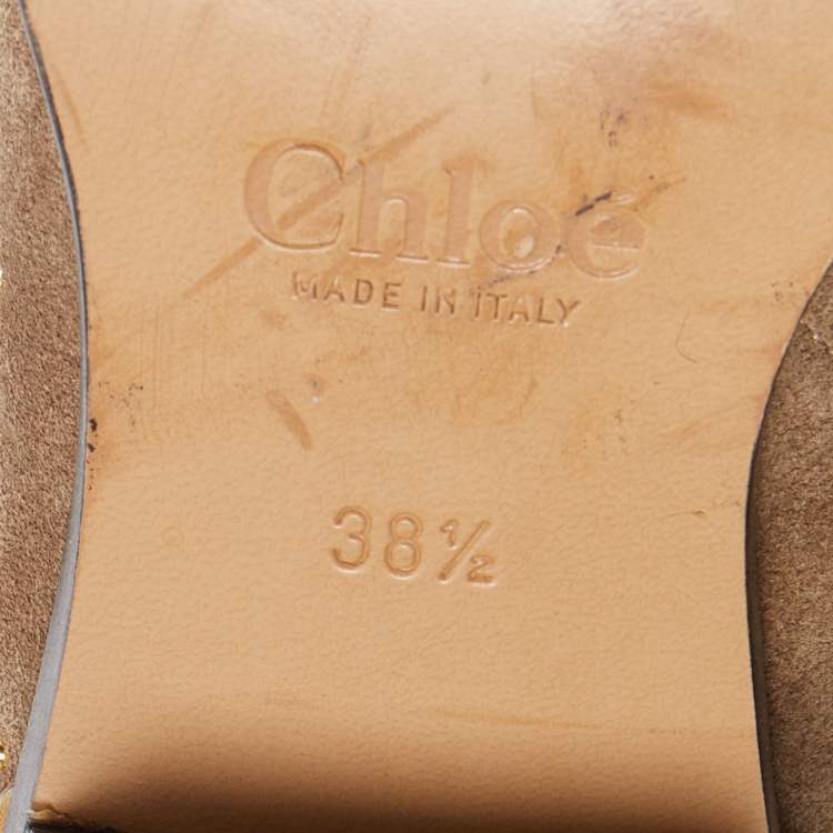 مملوكة مسبقًا Chloe Brown Studded Suede Susanna Ankle Boots Size 38.5