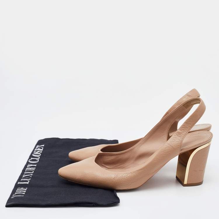 مملوكة مسبقًا Chloe Beige Leather Block Heel Slingback Sandals Size 40