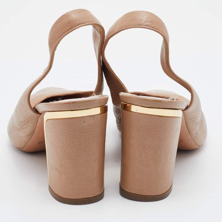 مملوكة مسبقًا Chloe Beige Leather Block Heel Slingback Sandals Size 40
