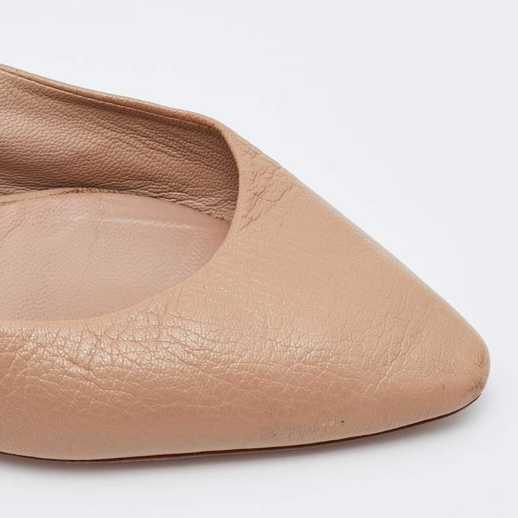مملوكة مسبقًا Chloe Beige Leather Block Heel Slingback Sandals Size 40