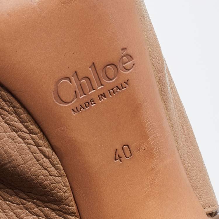 مملوكة مسبقًا Chloe Beige Leather Block Heel Slingback Sandals Size 40