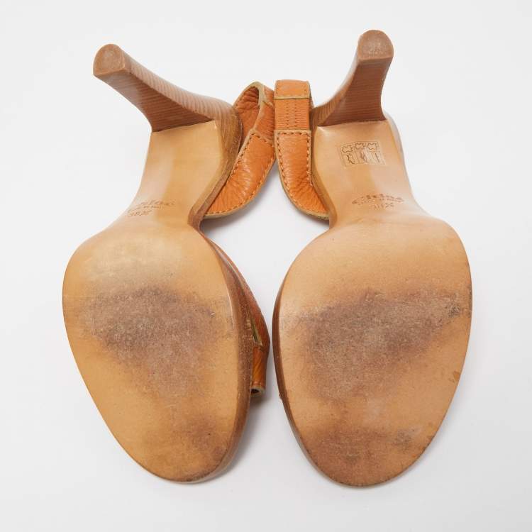Pre Owned Chloe Tan Leather Buckle Detail Slingback Sandals Size 38.5