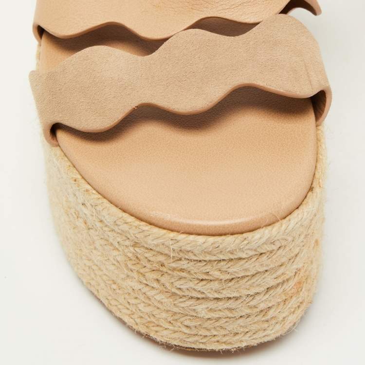 Pre Owned Chloe Beige Leather Lauren Espadrille Slide Sandals Size 37
