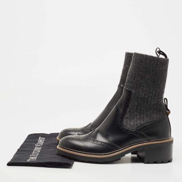Pre Owned Chloe Black Leather and Fabric Ankle Boots Size 38