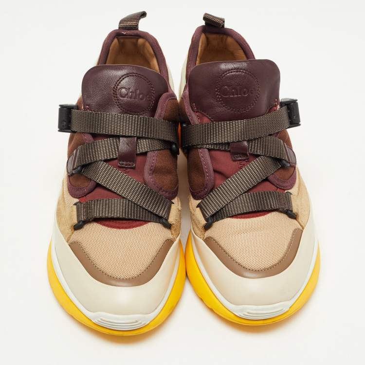 Pre Owned Chloe Multicolor Suede Leather And Canvas Sonnie Low Top Sneakers Size 37