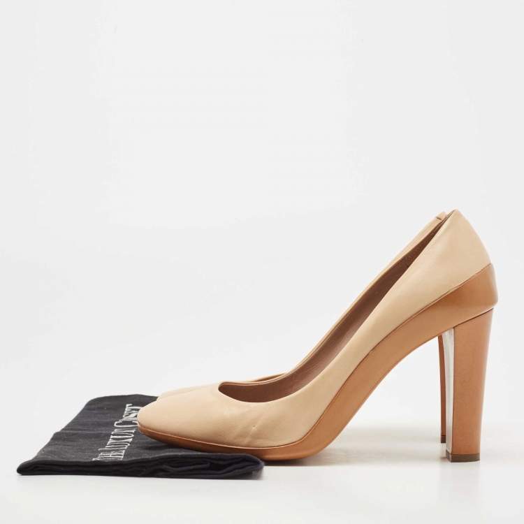 Pre Owned Chloe Beige Leather Block Heel Pumps Size 39.5