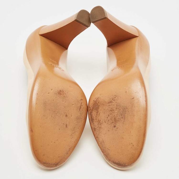 Pre Owned Chloe Beige Leather Block Heel Pumps Size 39.5
