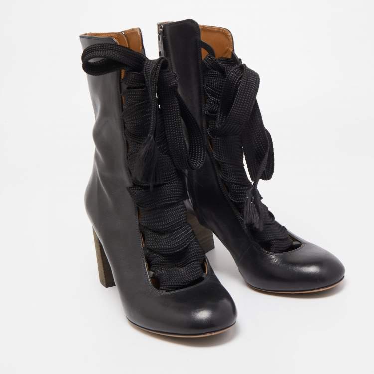 Pre Owned Chloe Black Leather Harper Ankle Boots Size 38.5