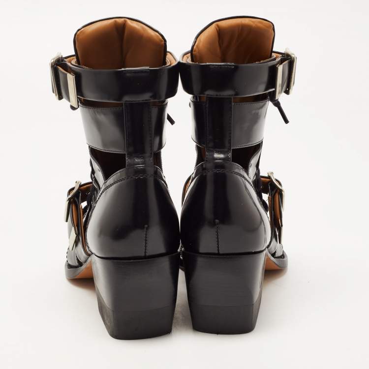 Pre Owned Chloe Black Leather Rylee  Buckle Detail Ankle Boots Size 39