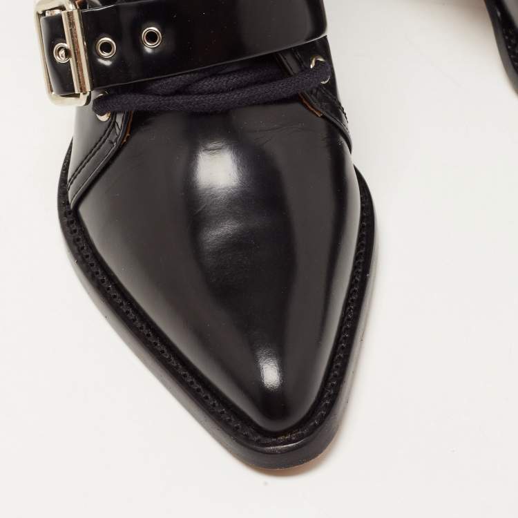 Pre Owned Chloe Black Leather Rylee  Buckle Detail Ankle Boots Size 39