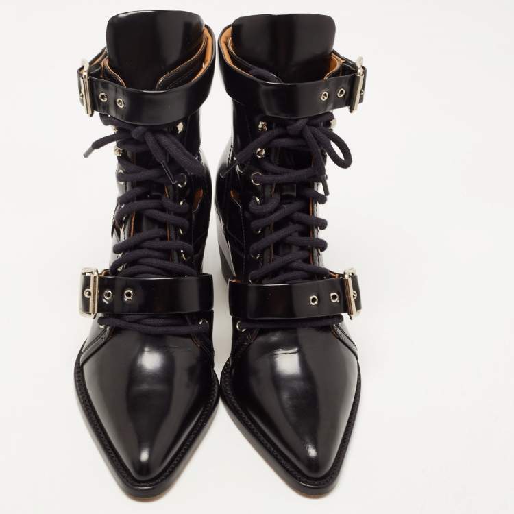Pre Owned Chloe Black Leather Rylee  Buckle Detail Ankle Boots Size 39