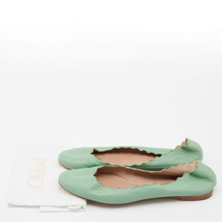 Pre Owned Chloe Green Scalloped Leather Lauren Ballet Flats Size 38.5