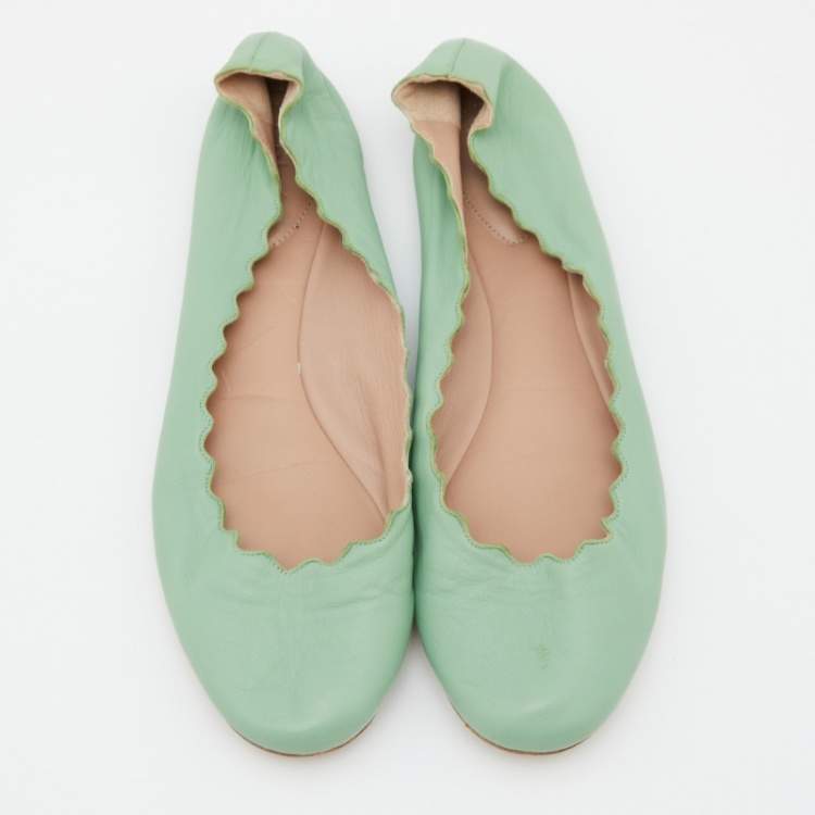 Pre Owned Chloe Green Scalloped Leather Lauren Ballet Flats Size 38.5