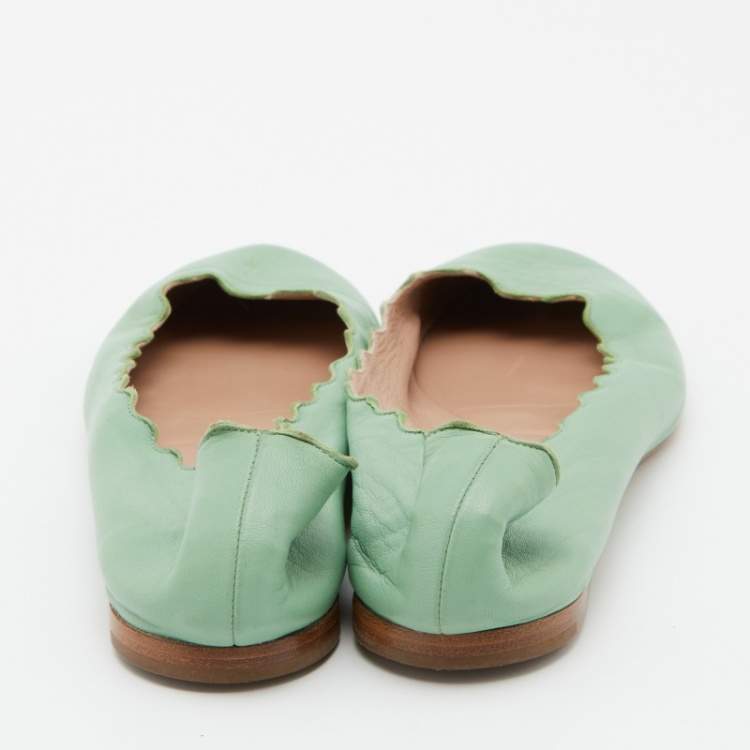 Pre Owned Chloe Green Scalloped Leather Lauren Ballet Flats Size 38.5