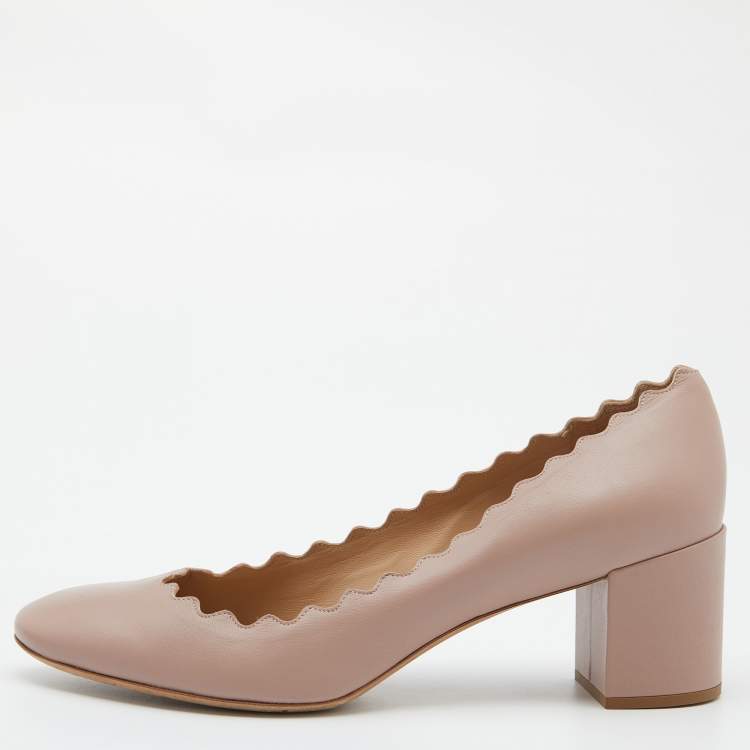 Pre Owned  Chloe Pink Leather Laurena Scalloped Block Heel Pumps Size 40