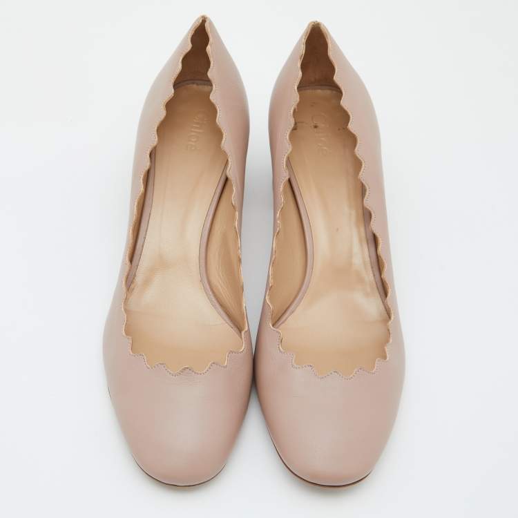 Pre Owned  Chloe Pink Leather Laurena Scalloped Block Heel Pumps Size 40