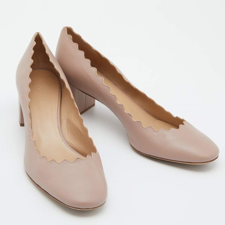 Pre Owned  Chloe Pink Leather Laurena Scalloped Block Heel Pumps Size 40