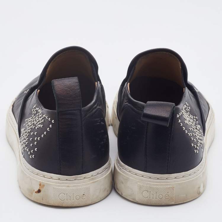 Pre Owned Chloe Black Studded Leather Susanna Slip On Sneakers Size 39