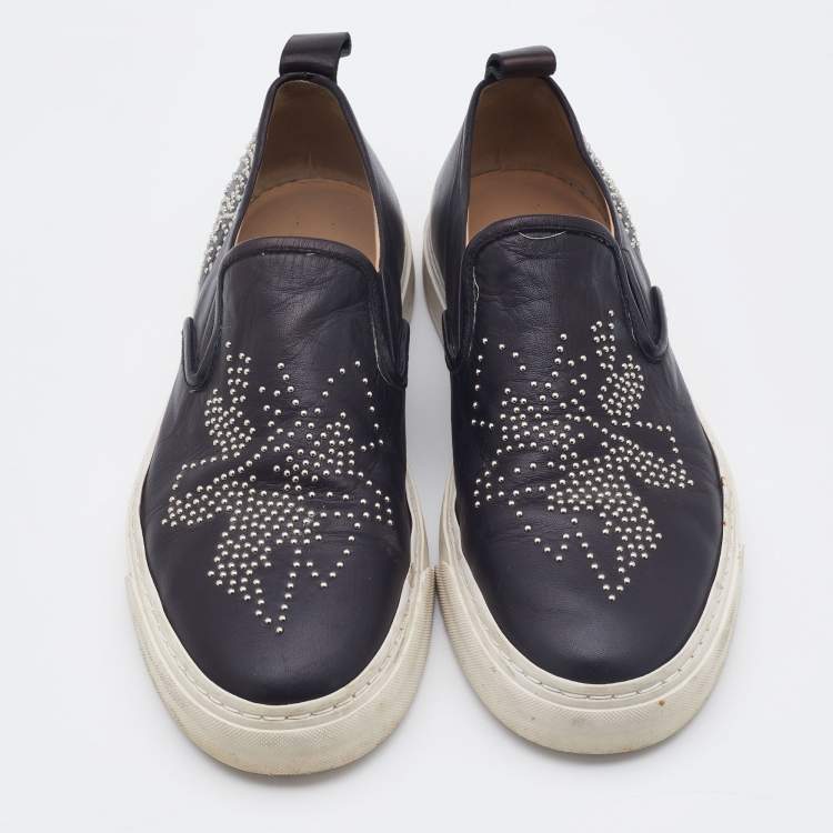 Pre Owned Chloe Black Studded Leather Susanna Slip On Sneakers Size 39
