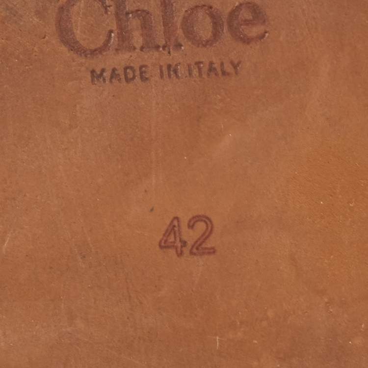 Pre Owned Chloe Beige Canvas Logo Ribbon Woody Flat Slides Size 42