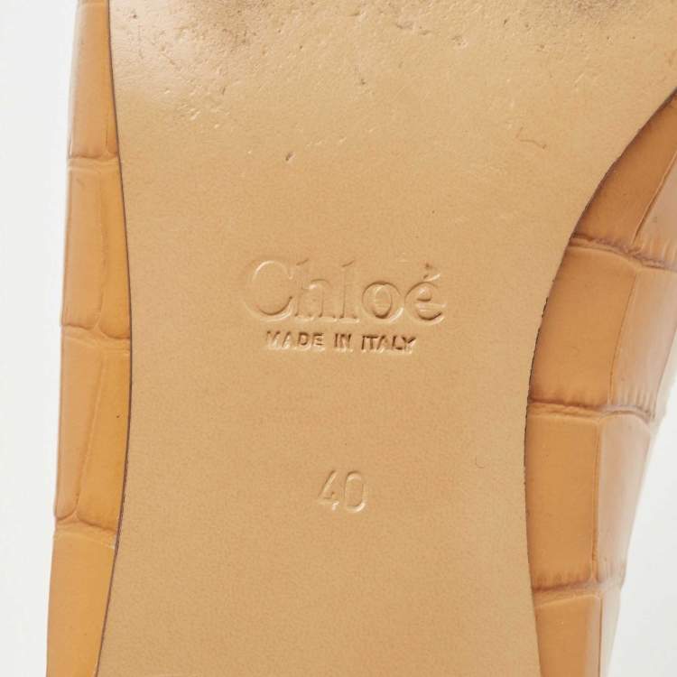 Pre Owned Chloe Tan Croc Embossed Leather C Logo Loafers Size 40