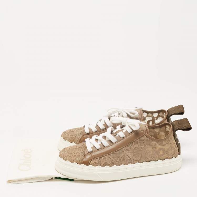 مملوكة مسبقًا Chloe Brown Lace and Leather Lauren Sneakers Size 39