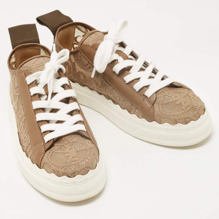 مملوكة مسبقًا Chloe Brown Lace and Leather Lauren Sneakers Size 39