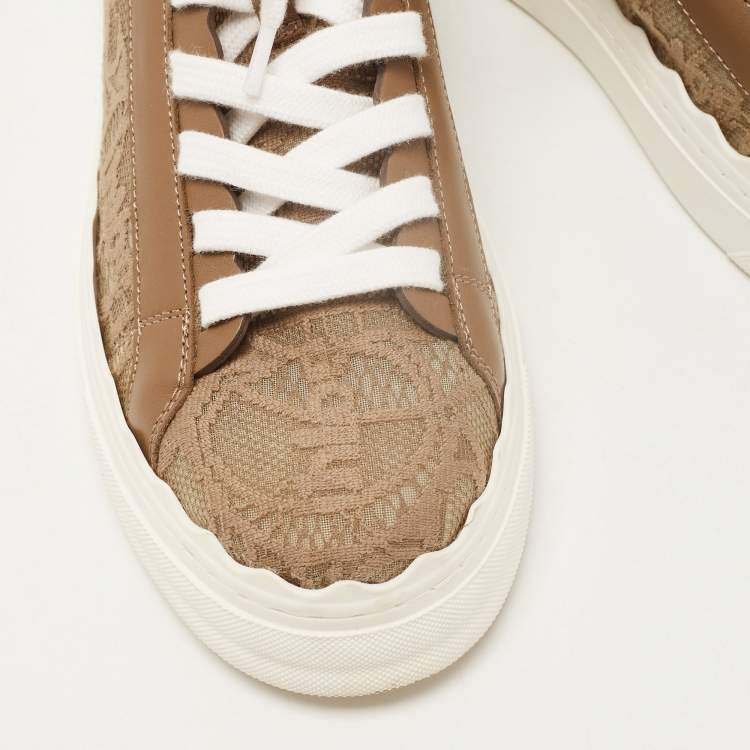 مملوكة مسبقًا Chloe Brown Lace and Leather Lauren Sneakers Size 39
