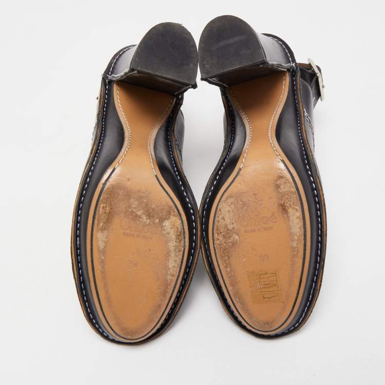 Pre Owned Chloe Black Leather Slingback Pumps Size 39