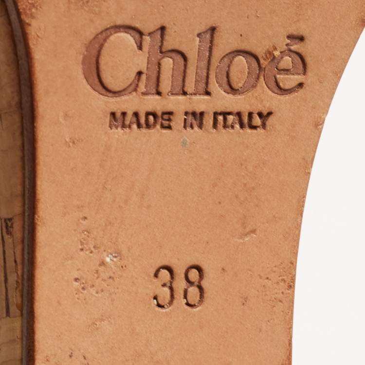 Pre Owned Chloe Brown Leather Buckle Detail Platform Wedge Ankle Strap Sandals Size 38