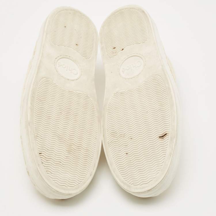 Pre Owned Chloe Beige/White Lace and Leather Lauren  Slip On Sneakers Size 41