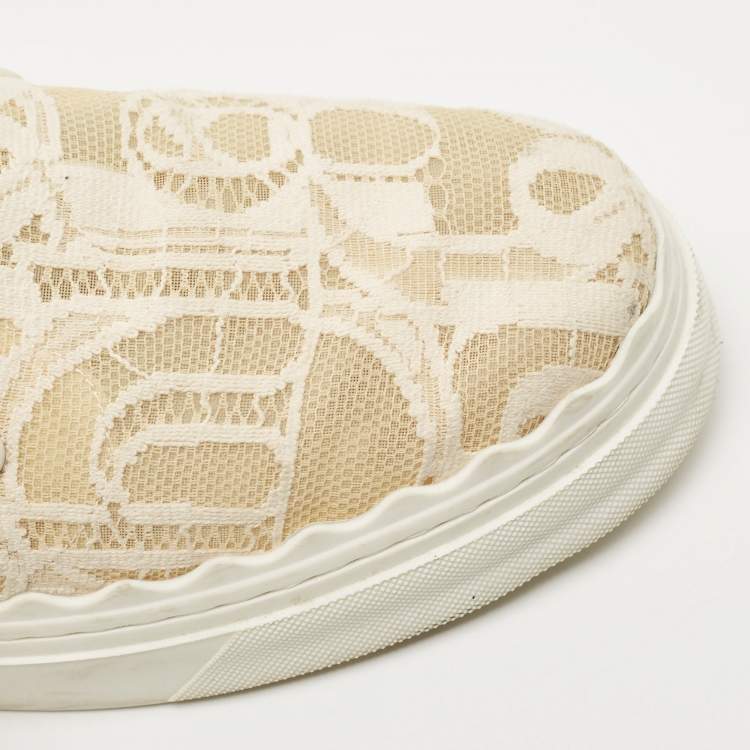 Pre Owned Chloe Beige/White Lace and Leather Lauren  Slip On Sneakers Size 41