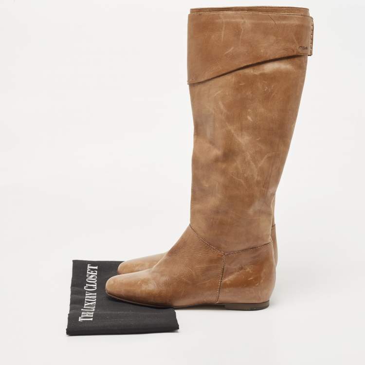 Pre Owned Chloe Brown Leather Knee Length Boots Size 36