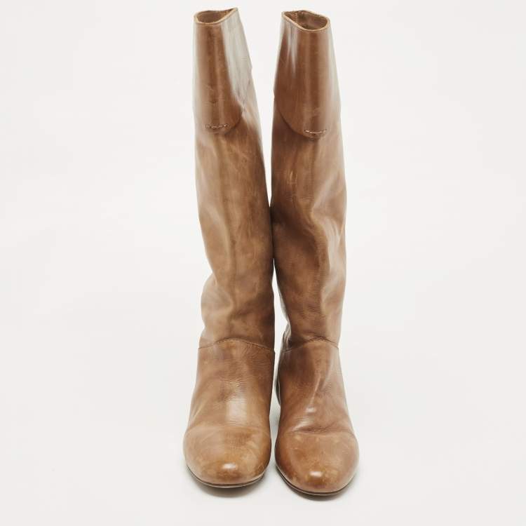 Pre Owned Chloe Brown Leather Knee Length Boots Size 36
