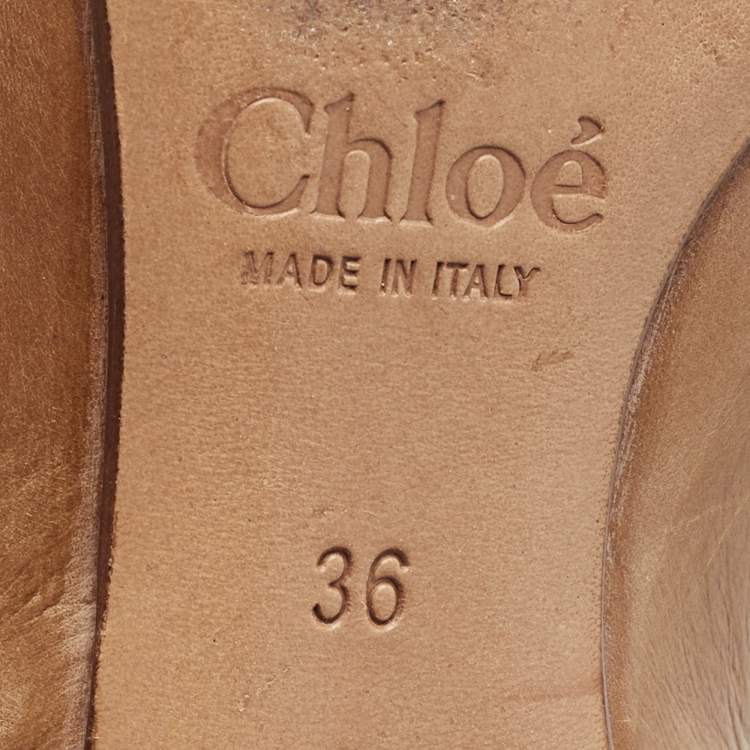 Pre Owned Chloe Brown Leather Knee Length Boots Size 36