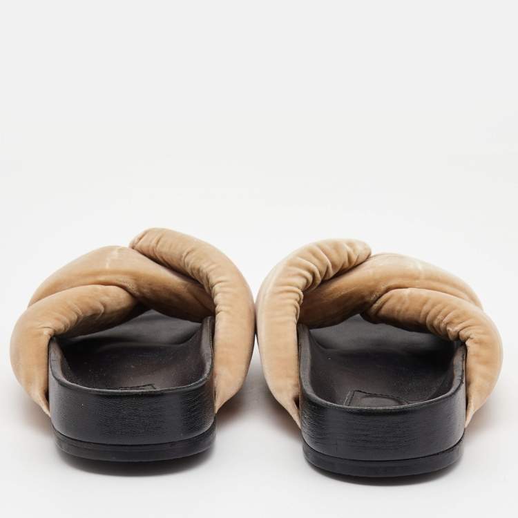 Pre Owned Chloe Beige Velvet Nolan Flat Slides Size 39