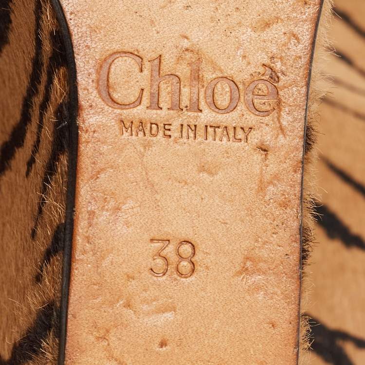 Pre Owned Chloe Black Suede Peep Toe Ankle Strap Printed Wedge Sandals Size 38