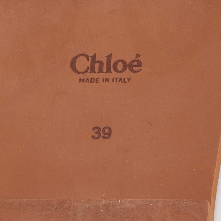 Pre Owned Chloe Black Canvas Embroidered Logo Woody Flat Slides Size 39