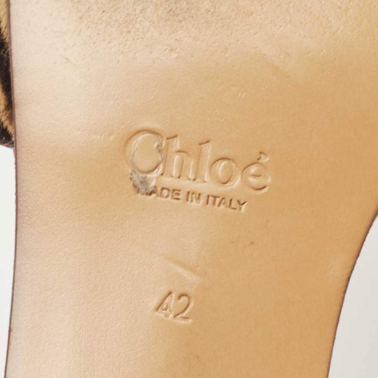 Pre Owned Chloe Tricolor Leather and Animal Print Calf Hair Flat Slides Size 42