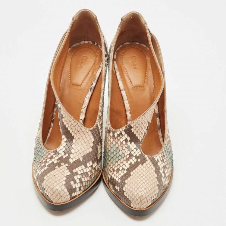 Pre Owned Chloe Tricolor Python Leather Pumps Size 38