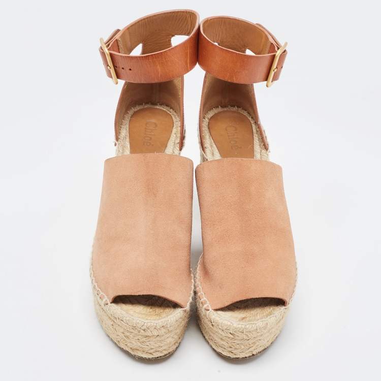 Pre Owned Chloe Tan Leather Wedge Platform Ankle Strap Sandals Size 39