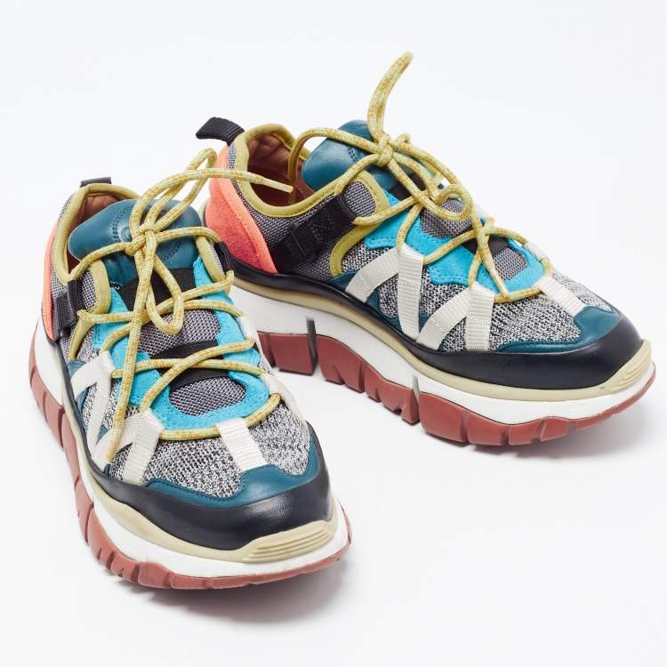 Pre Owned Chloe Multicolor Suede and Fabric Low Up Sneakers Size 38