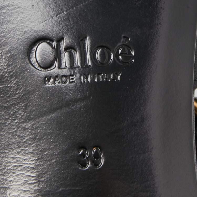 Pre Owned Chloe Black Croc Embossed and Leather Ankle Strap Flats Size 39