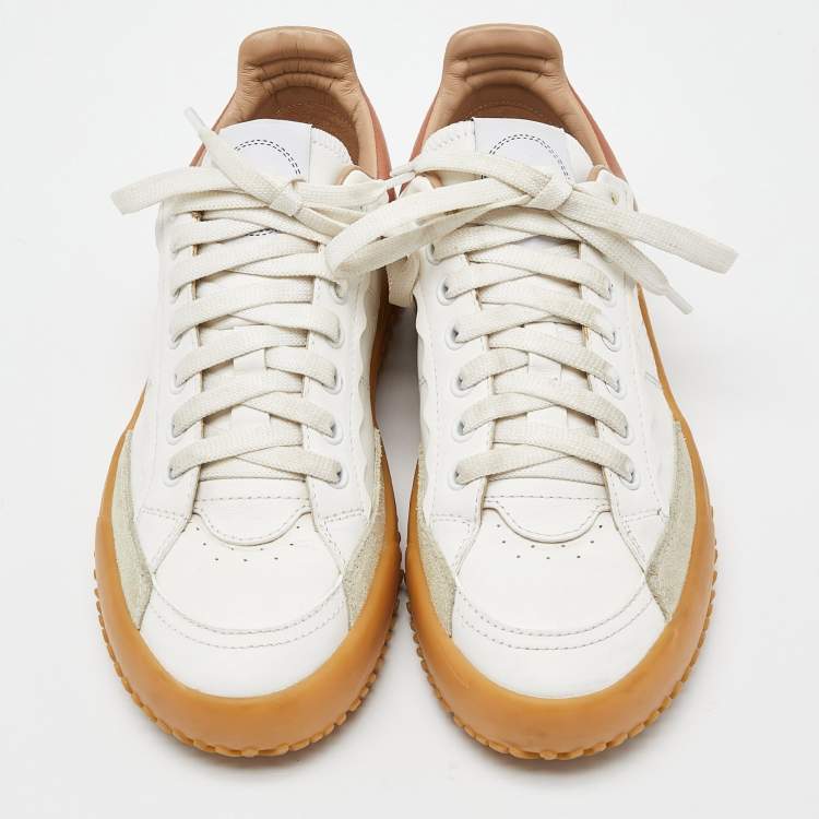 مملوكة مسبقًا Chloe White/Brown Leather and Suede Frankie Sneakers Size 36